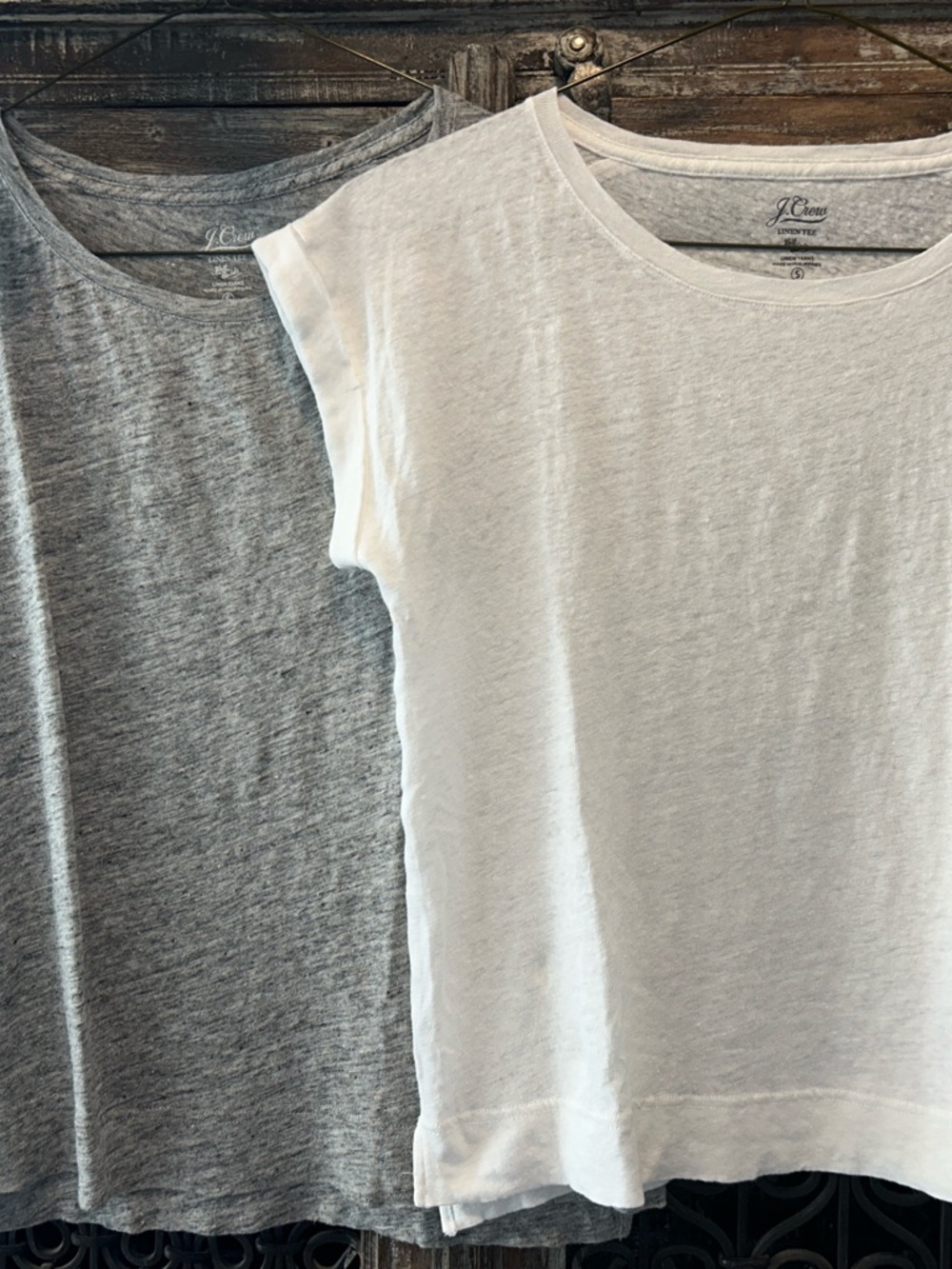 J. Crew Linen Tee Duo in Heather Gray & Off White